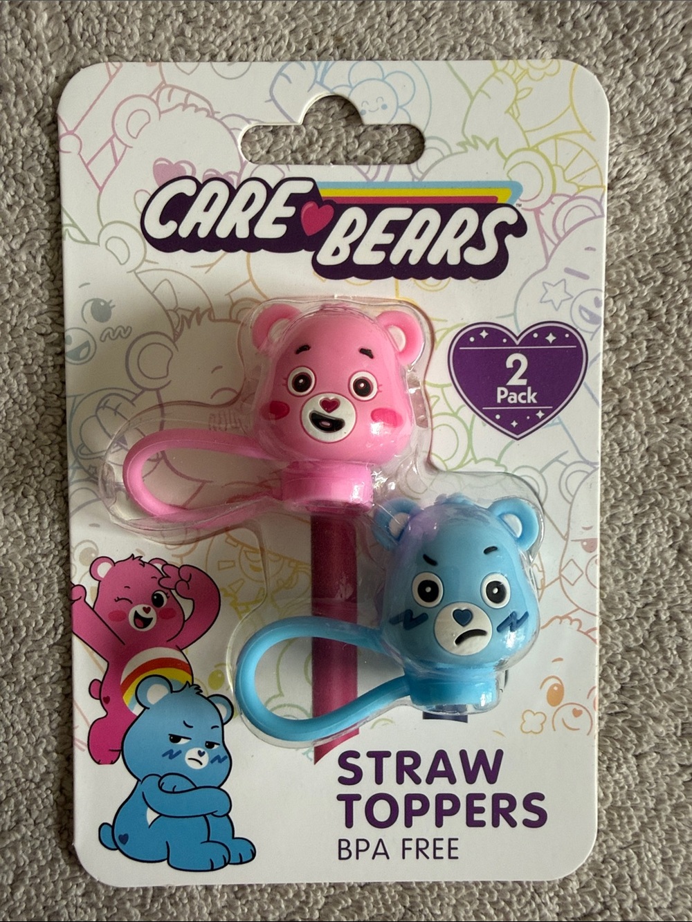 Care Bears Pink & Light Blue Bear Straw Toppers 2-Pack